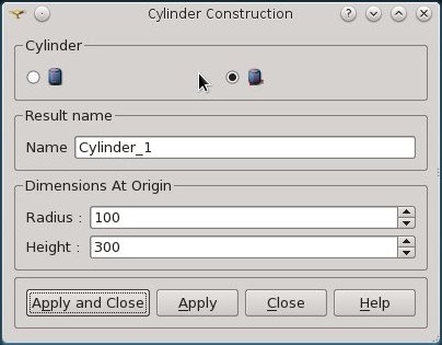 Cylinder creation dialog